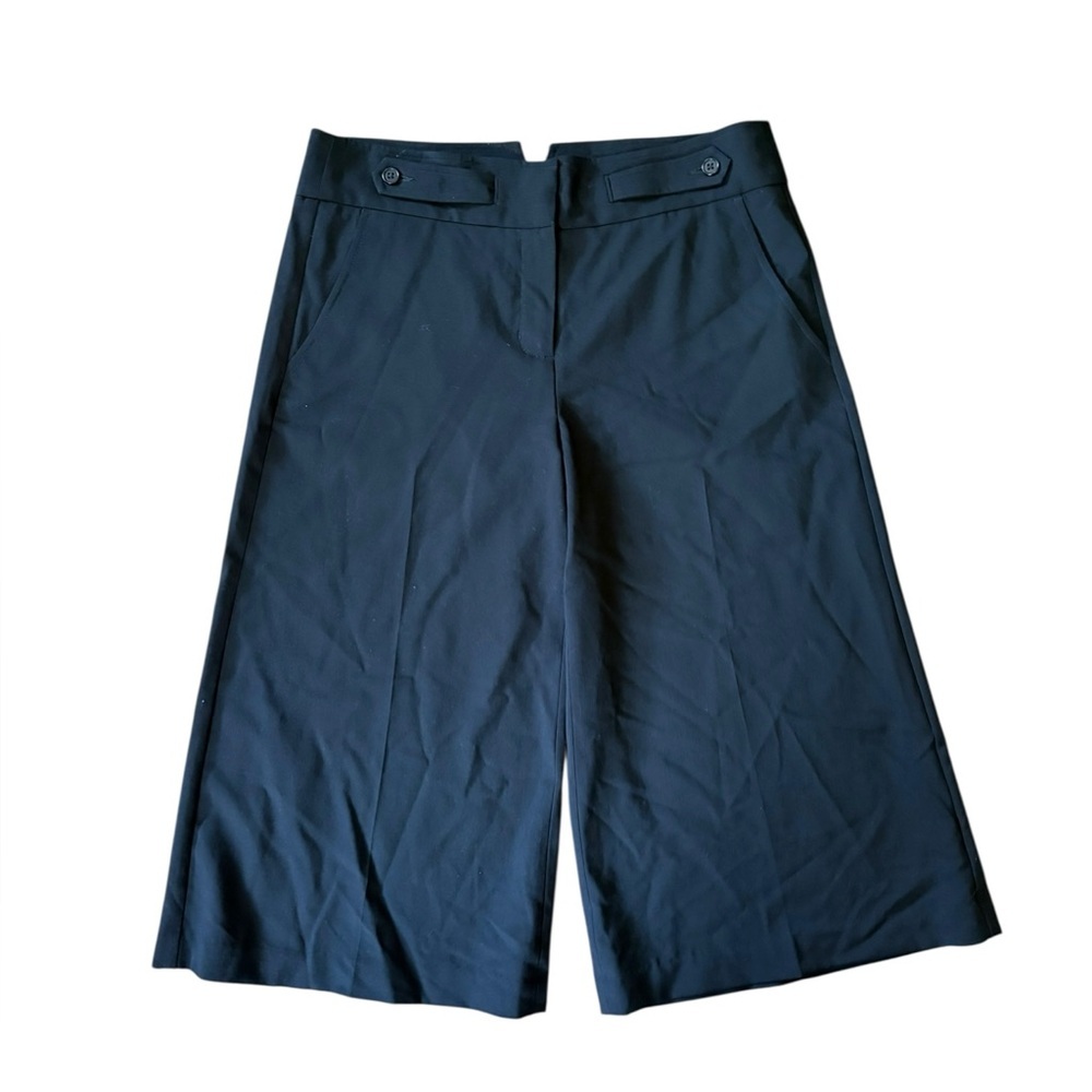 BCBGMaxAzria Wide Leg Wool Capri Pants Flat Front Pockets Zip Black Size 6 - Picture 10 of 10